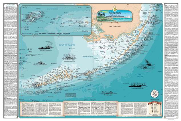 Woodmounted Florida Keys Shipwreck Chart Nautical Chart Print Map EBay